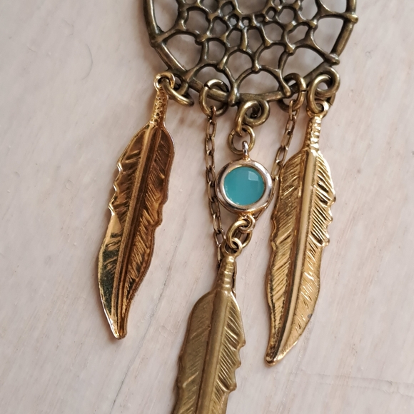 Dream Catcher Pendant with a Genuine Aqua Chalcedony Gemstone. - Picture 9 of 13